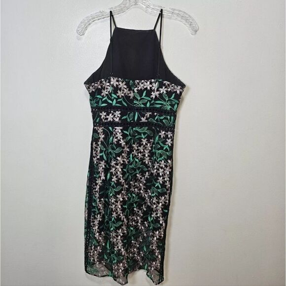 Sam Edelman Embroide Black Green Floral Lace Midi Holiday Cocktail Dress 6 - Picture 5 of 8